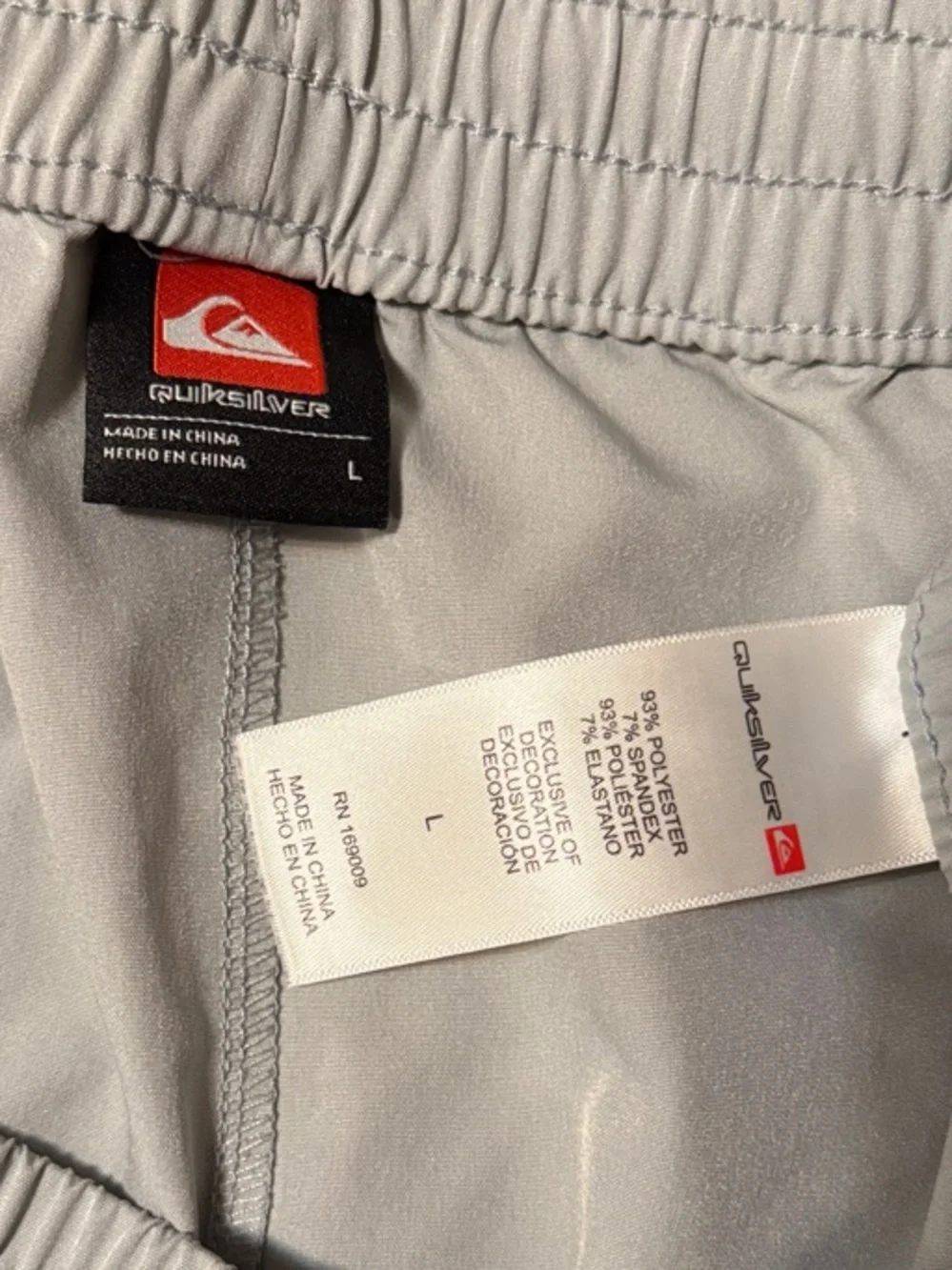 Quiksilver Light Gray Men's Elastic Waist Hybrid Shorts with Black Drawstring